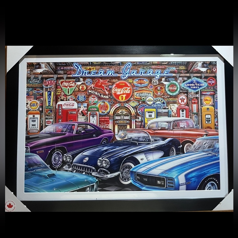Dream Garage Framed Print - Classic Cars & Coca Cola
